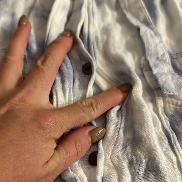 Women’s blue tie dye button up blouse - Picture 3 of 5